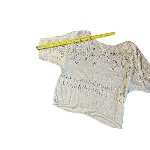 Workshop by Andrea Jovine Women's Cream Eyelit Sweater Size Large Short Sleeves - Picture 5 of 11